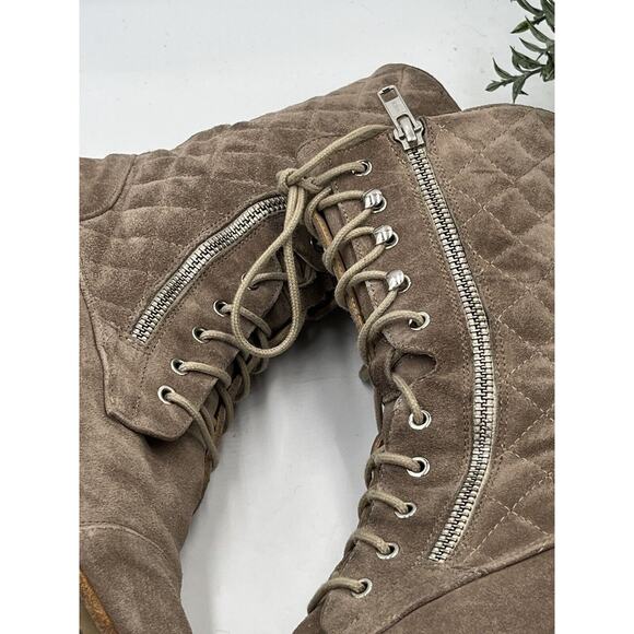 Russell & Bromley Tan Suede Atomic Quilted Stomper Lace Zip Boot Sz 39.5/9 - Picture 10 of 13
